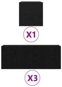 vidaXL 4τεμαχ set έπιπλο τηλεόρασης Μαύρο Δρυς Επεξεργασμένου Ξύλου