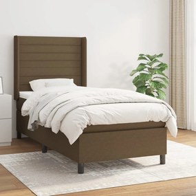 vidaXL Κρεβάτι Boxspring με Στρώμα Σκούρο Καφέ 100x200 εκ. Υφασμάτινο