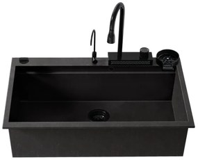 Sanitec Ultra Granite 850 Quartz Multi Ένθετος Γρανιτένιος Νεροχύτης 79Χ50cm Grafite (Black accessories)
