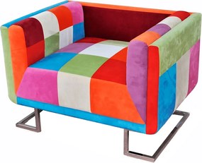 vidaXL Πολυθρόνα Cube με Σχέδιο Patchwork και Πόδια Χρωμίου Υφασμάτινη