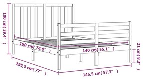 Πλαίσιο Κρεβατιού με Κεφαλάρι 140x190 εκ. από Μασίφ Ξύλο - Καφέ