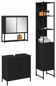 vidaXL Σετ Επίπλων Μπάνιου με ράφι 3 pcs Μαύρο 33 x 33 x 185.5 εκ