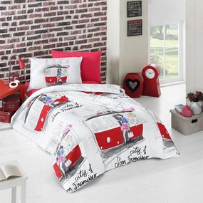 Κουβερλί Παιδικό Σετ 2τμχ San Francisco White-Red Ρυθμός Single 155x230cm 100% Cotton