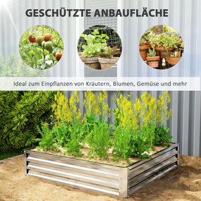 Παρτέρι κήπου Outsunny, γλάστρα με ατσάλινο περίβλημα, Ασημί, 120 x 120 x 30 cm