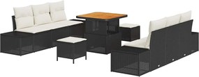 vidaXL Σετ Καναπέ Κήπου με μαξιλάρι 9 pcs Μαύρο Πολυ ράταν