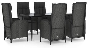vidaXL Σετ Τραπεζαρίας Κήπου 7 Τεμ. Μαύρο Συνθετικό Ρατάν με Μαξιλάρια