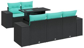 vidaXL Καναπές Κήπου 6 Τεμαχίων Μαύρο Συνθετικό Ρατάν Μαξιλάρια Ακακία