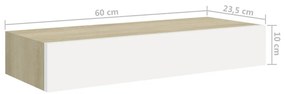 Ράφι Επιτοίχιο με Συρτάρι Δρυς/Λευκό 60 x 23,5 x 10 εκ. από MDF - Καφέ