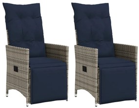 vidaXL Ανακλινόμενες Καρέκλες Κήπου 2 τεμ. με Μαξιλάρια Γκρι από Συνθετικό Ρατάν