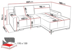 Γωνιακός Καναπές Columbus 183, Λειτουργία ύπνου, Αποθηκευτικός χώρος, 237x180x75cm, 121 kg, Πόδια: Ξύλο | Epipla1.gr