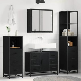 vidaXL Σετ Επίπλων Μπάνιου με ράφι 3 pcs Μαύρη Οξυά Επεξεργασμένο ξύλο