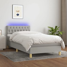 vidaXL Κρεβάτι Boxspring με Στρώμα &amp; LED Αν.Γκρι 100x200 εκ Υφασμάτινο