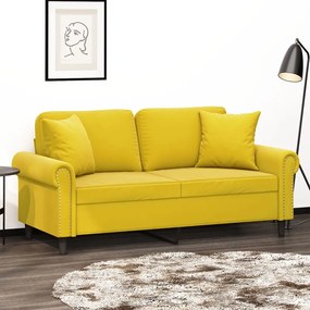 Καναπές Διθέσιος Κίτρινο 140 εκ. Βελούδινος με Διακ. Μαξιλάρια - Κίτρινο