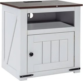 VEVOR Farmhouse End Table Square Night Stand with USB Ports and Outlets White