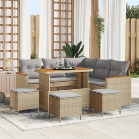 vidaXL 9 Τεμαχίων Σετ Κήπου Με Μαξιλάρια Μπεζ Συνθετικό Ρατάν Ακακία