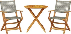 vidaXL Σετ Επίπλων Bistro 3 Τεμαχίων Γκρι Ρατάν/Μασίφ Ξύλο