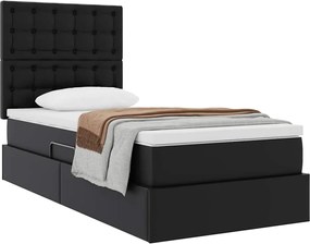 vidaXL Κρεβάτι Αποθήκης με στρώμα Μαύρο 100 x 200 cm Τεχνητό Δέρμα