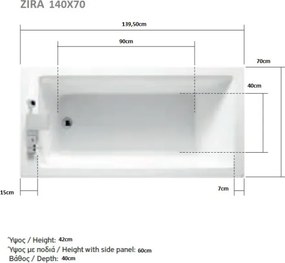 Acrilan Zira - Ακρυλική Μπανιέρα 140x70 εκ - Maxxcoat