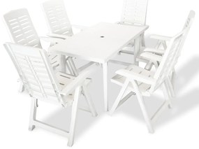 vidaXL Σετ Τραπεζαρίας Εξωτερικού Χώρου 7 Τεμαχίων Λευκό Πλαστικό