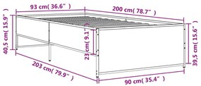 Πλαίσιο Κρεβατιού Sonoma Δρυς 90x200 εκ. Επεξ. Ξύλο &amp; Μέταλλο - Καφέ