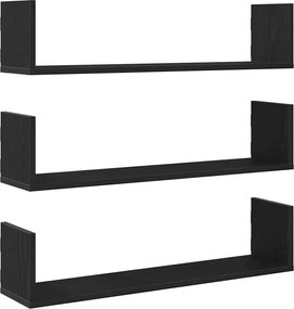 vidaXL Ράφια Τοίχου 3 τεμ. Μαύρη Δρυς 80x18x18 εκ. από Τεχνητό Ξύλο