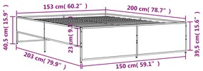 Πλαίσιο Κρεβατιού Καπνιστή Δρυς 150x200εκ. Επεξ. Ξύλο &amp; Μέταλλο - Καφέ