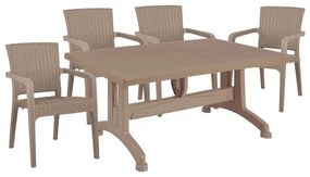 Set 5 pieces Table &amp; Polypropylene armchair rattan in cappuccino color