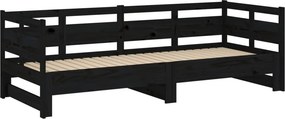 vidaXL Καναπές Κρεβάτι Συρόμενος Μαύρος 2x(80x200) εκ. από Μασίφ Πεύκο