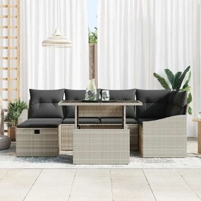 vidaXL Σετ Καναπέ Κήπου με μαξιλάρι 7 pcs Ανοιχτό γκρι Πολυ ράταν