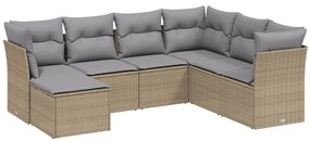 vidaXL Σετ Καναπέ Κήπου 7 τεμ. Μικτό Μπεζ Συνθετικό Ρατάν &amp; Μαξιλάρια