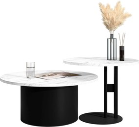 Τραπεζάκια Σαλονιού Monar-Λευκό Μάρμαρο - Μαύρο
