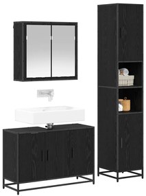 vidaXL Σετ Επίπλων Μπάνιου με ράφι 3 pcs Μαύρη Οξυά Επεξεργασμένο ξύλο