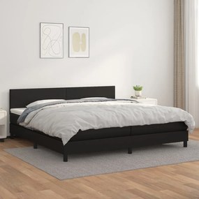 Κρεβάτι Boxspring με Στρώμα Μαύρο 200x200 εκ. Συνθετικό Δέρμα