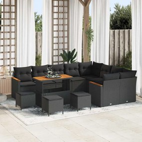 vidaXL Σετ Καναπέ Κήπου με μαξιλάρι 13 pcs Μαύρο Πολυ Ρατάν