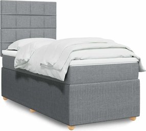 vidaXL Κρεβάτι Boxspring με Στρώμα Ανοιχτό Γκρι 90x190 εκ. Υφασμάτινο