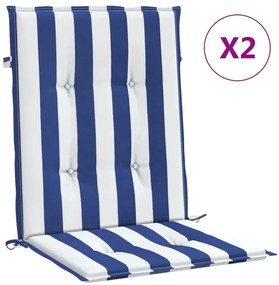 vidaXL Μαξιλάρια Καρέκλας Χαμ. Πλάτη 2 τεμ. Μπλε/Λευκά Ριγέ Υφασμάτινα