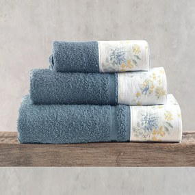 Πετσέτες Sorin Σε Κουτί (Σετ 3τμχ) Denim-Yellow Ρυθμός Σετ Πετσέτες 70x140cm 100% Πενιέ Βαμβάκι