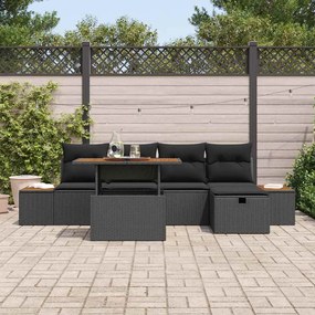 vidaXL Σετ Καναπέ Κήπου Ρυθμιζόμενο ύψος 6 pcs Μαύρο συνθετικό ρατάν