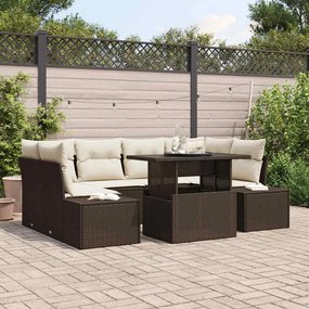 vidaXL Σετ Καναπέ Κήπου με μαξιλάρι 7 pcs Καφέ και Κρέμα