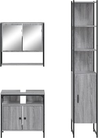 vidaXL Σετ Επίπλων Μπάνιου 3 Τεμαχίων Γκρι Sonoma Επεξεργασμένο Ξύλο