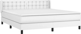 vidaXL Κρεβάτι Boxspring με Στρώμα Λευκό 160x200εκ.από Συνθετικό Δέρμα