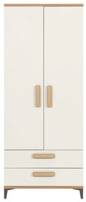 Ντουλάπα Orlando Y105, Ελαφριά δρυς, Γυαλιστερό λευκό, 191x78.5x53.5cm, Πόρτες ντουλάπας: Με μεντεσέδες