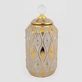 Βάζο Διακοσμητικό Με Καπάκι 752-20024 14,6x14,6x25,8cm Grey-Gold Estheti Home Ceramic