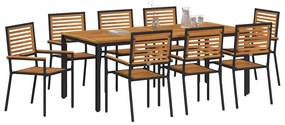 vidaXL Σέτ φαγητού για κήπο 9 pcs Μαύρο 200 x 100 x 75 cm