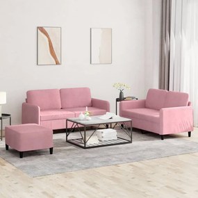 vidaXL Σαλόνι Σετ 3 Τεμαχίων Ροζ από Βελούδο
