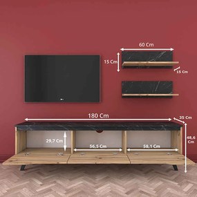 Σύνθετο σαλονιού Kasia pakoworld oak-μαύρο μαρμάρου 180x35x48,5εκ