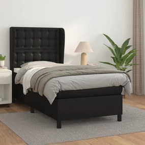 vidaXL Κρεβάτι Boxspring με Στρώμα Μαύρο 80 x 200 εκ. Συνθετικό Δέρμα