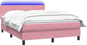 vidaXL Κρεβάτι Boxspring με Στρώμα &amp; LED ροζ 140x220 cm Βελούδινο