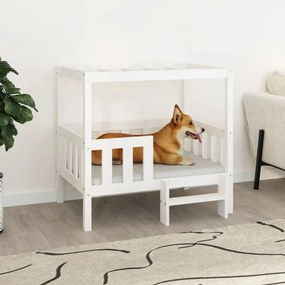 Κρεβάτι Σκύλου Λευκό 95,5x73,5x90 εκ. από Μασίφ Ξύλο Πεύκου - Λευκό
