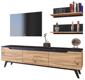 ΣΥΝΘΕΤΟ ΣΑΛΟΝΙΟΥ KASIA PAKOWORLD OAK-ΜΑΥΡΟ ΜΑΡΜΑΡΟΥ 180X35X48,5ΕΚ